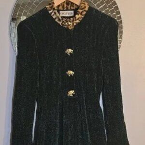 Vintage Carole Wang 1990's Chenille Animal Print Gold Cheetah Button Midi Dress